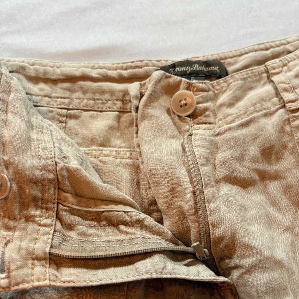 Tommy Bahama Linen Cargo Pants Womens 6 Tan Cropped Relaxed Fit Summer Utility - Picture 3 of 9